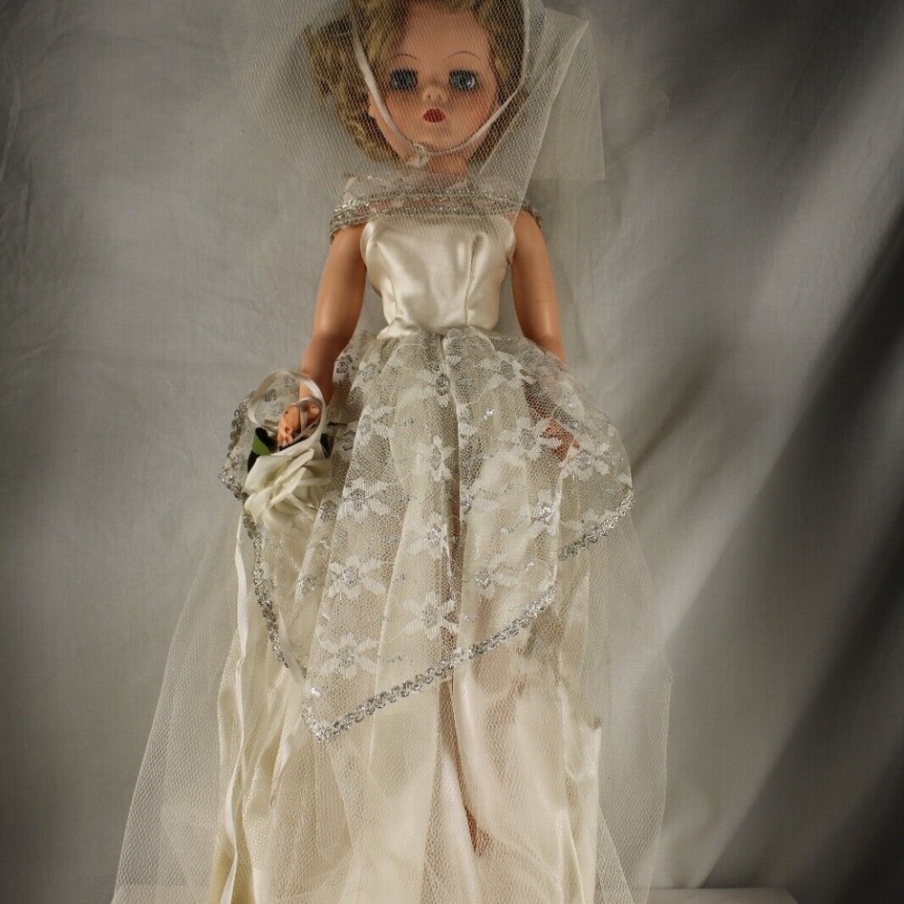 Vintage 1950s Mid Century Jolly Toys Blonde Bride Wedding Doll 25" Original Box